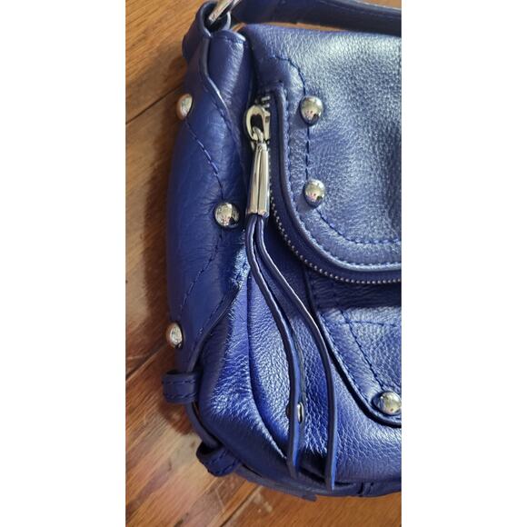 B. Makowsky Leather Bag Purse Blue Cross Body Shoulder Strap Silver Studs - Picture 5 of 16